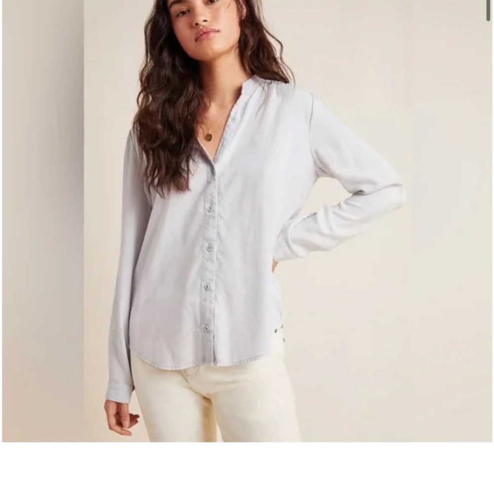 Anthropologie Cloth & Stone Smocked Button Down in White Size L - Picture 2 of 9